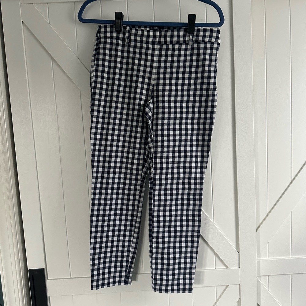 J.Crew Winnie Pant Size 4 Navy White Gingham Check Cropped Ankle Pants
